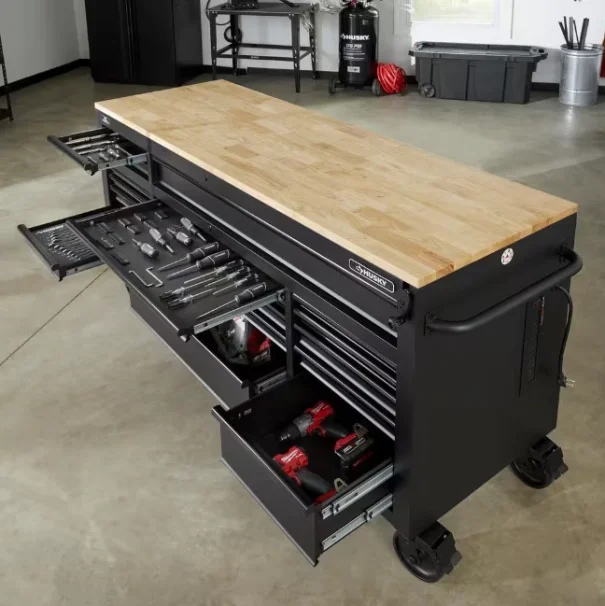 7d9e12395d7196bfbca2990c679cf6cbeec808095045a088eebfc642eed0d556.webp Tool Storage 72 in. W Standard Duty Gloss Black Mobile Workbench Tool Chest - Image 1